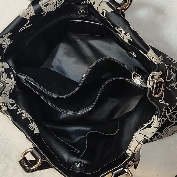 Coach Y2K Horse Carriage Ashley Black Fabric Leather Trim Shoulder/ Tote  Bag - Picture 14 of 16